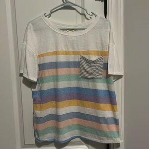 BiBi soft Short Sleeve Pastel Striped Tee Shirt size Large w Pocket